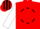 Red, black 'cr' in black circle, red stripes on white slvs