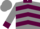 Gray, maroon chevrons on back, maroon cuffs & collar