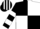 Black and white (quartered), hooped sleeves, striped cap