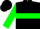 Black, green 'm', green hoop on sleeves, black cap