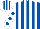 Royal blue and white stripes, white sleeves, royal blue spots, striped cap