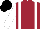 Maroon, white braces, white sleeves, black cap