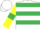 White, Emerald Green hoops, Yellow sleeves, Emerald Green armlets, White cap