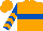 Orange, royal blue hoop, royal blue and orange chevrons on sleeves
