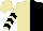 Beige & black halved, black chevrons on sleeves, beige cap