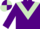Purple, light green chevron, light green and purple chevrons on sleeves, purple and light green quartered cap