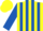 Yellow, royal blue 'mlb', royal blue stripes on sleeves, yellow cap