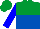 Emerald Green and Royal Blue (halved horizontally), Blue sleeves, Emerald Green cap