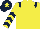 Yellow, dark blue epaulets, chevrons on sleeves, dark blue cap, yellow star