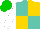 Turquoise green and gold quartered, white sleeves, turquoise green cap