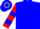 Blue, grey 'v' bib, red and blue hooped sleeves and cap