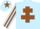 Light blue body, brown cross of lorraine, light blue arms, brown striped, light blue cap, brown star