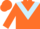 Orange body, light blue chevron, orange arms, orange cap