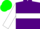 Teal, purple and white hoop with 'a', purple and white hoop on sleeves, green cap