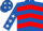 Royal blue, red chevrons, royal blue sleeves, white stars, royal blue cap, white stars