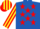 Royal blue, red stars, red and yellow striped sleeves, yellow and red striped cap