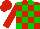 Red body, green checked, red arms, red cap, green striped