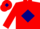Red, navy blue diamond, red sleeves and cap, navy blue diamond and peak