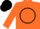 Orange, black circle, black armbands on orange sleeves, black cap