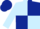 Light blue body, dark blue quartered, light blue arms, dark blue cap