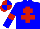 Blue body, red cross of lorraine, blue arms, red armlets, red cap, blue quartered