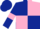 dark blue and pink quartered, dark blue sleeves, pink armlets
