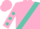 Pink, turquoise sash, turquoise dots on sleeves