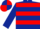 Dark blue, red hoops, dark blue sleeves, quartered cap