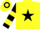Yellow, black star, black, yellow hooped sleeves, yellow, black hooped cap