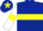 Dark blue, yellow hoop, white sleeves, yellow armlets, dark blue cap, yellow star