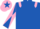 Royal blue, pink epaulets, diabolo on sleeves, pink cap, royal blue star