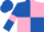 Royal blue and pink (quartered), royal blue sleeves, pink armlets, royal blue cap