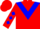 Red, blue triangular panel, blue diamonds on sleeves