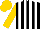 Black and white stripes, gold sleeves and cap