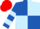 Royal blue and light blue (quartered), hooped sleeves, red cap