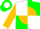 White and green quarters, green and white 'ts' on gold ball, gold sleeves
