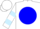 White, white emblem on blue ball, light blue bars on sleeves,  white cap