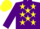 Purple, yellow stars, yellow cap