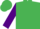 Emerald green, purple sleeves, emerald green cap