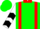 Green, red braces and collar, white sleeves, black chevrons, green cap
