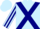 Light blue, navy blue cross sashes, navy blue stripe on sleeves