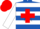 Royal blue, red and white hoops, white star, red cross on white sleeves, red cap