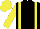 Black, yellow braces, sleeves and cap