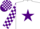 White, purple star, checked sleeves and cap