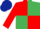 red and emerald green quartered, emerald green and red diablo on sleeves, dark blue cap