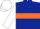 Dark blue body, orange hoop, white arms, white cap