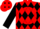 Red, red ball, black b, black diamonds, red & black quarter sleeves