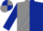 grey,dark blue halved horizontally, dark blue  sash, dark blue sleeves, quartered cap
