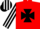 red, black maltese cross, black and white striped sleeves and cap