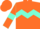 Orange, aquamarine chevron hoop, aquamarine armlets on sleeves